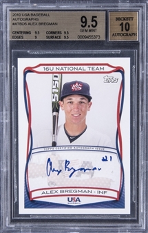 2010 Topps USA Baseball Autographs #ATBD5 Alex Bregman Signed Card - BGS GEM MINT 9.5/BGS 10